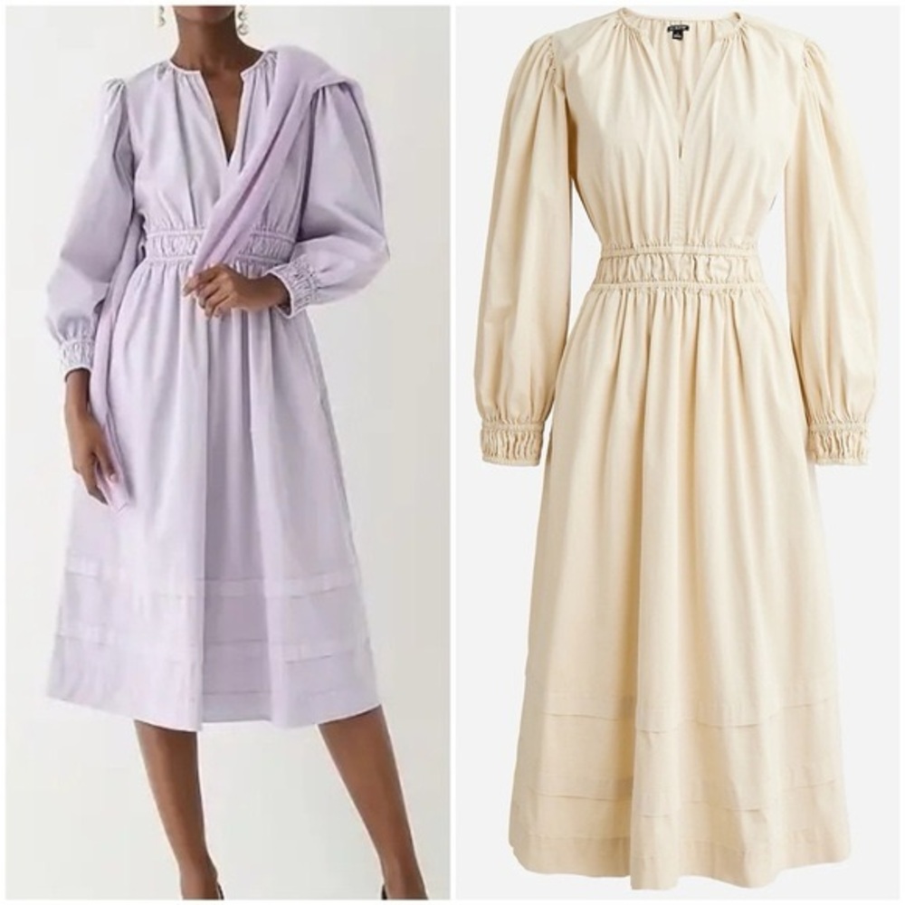 J.Crew XS Smocked Waist Midi Dress In Lightweight Chino Natural Beige Cream NWT